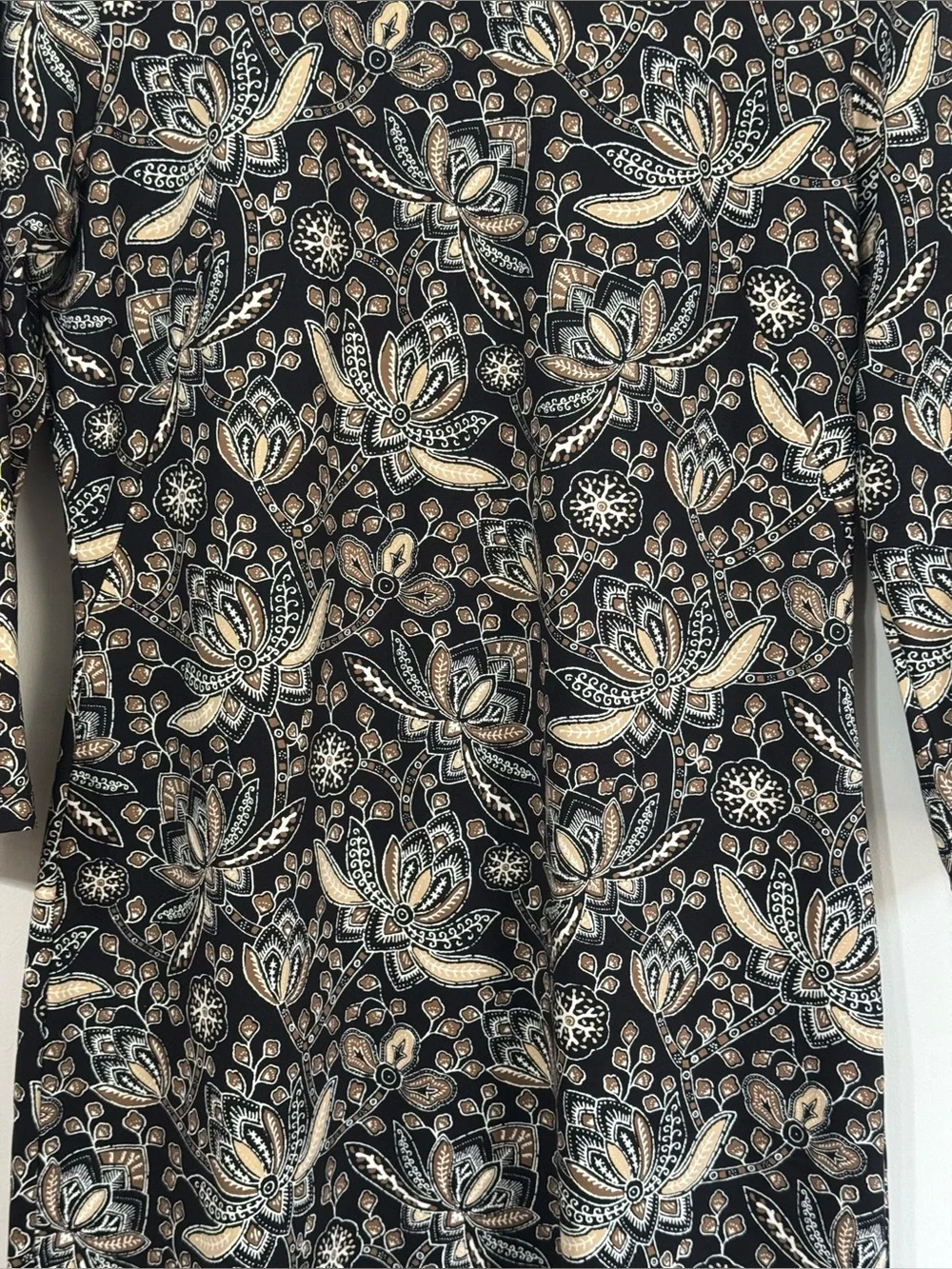 J. McLaughlin Women's L 3/4 Sleeve Sheath Dress in Black Floral Catalina Cloth